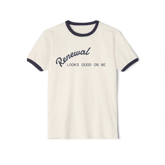 Renewal Ringer Tee — "Renewal Looks Good on Me" Retro Crew Neck Shirt